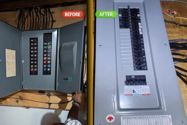 Before and after fuse to breaker panel upgrade.